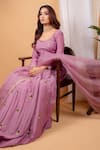 Ikshita Choudhary_Purple Organza, Muslin Floral Motifs Round Embroidered Anarkali Set With Jacket _Online_at_Aza_Fashions
