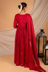 Shop_Ikshita Choudhary_Red Muslin Embroidered Floral Motifs Round Anarkali Set With Jacket _at_Aza_Fashions