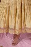 Chokhi Chorri_Yellow Malai Cotton Plain Band Collar Tiered Smocked Yoke Dress _at_Aza_Fashions