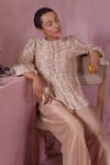 Shop_Chokhi Chorri_Beige Mulberry Silk Printed Floral Motifs Round Kurta And Pant Set _at_Aza_Fashions