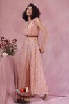 Buy_Chokhi Chorri_Pink Malai Cotton Floral Motifs V Neck Print Jumpsuit With Belt _at_Aza_Fashions