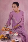 Shop_Chokhi Chorri_Purple Malai Cotton Embroidery Floral Motifs Round Gathered Kurta And Pant Set _at_Aza_Fashions
