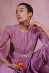 Chokhi Chorri_Purple Malai Cotton Embroidery Floral Motifs Round Gathered Kurta And Pant Set _Online_at_Aza_Fashions