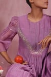 Shop_Chokhi Chorri_Purple Malai Cotton Embroidery Floral Motifs Round Gathered Kurta And Pant Set _Online_at_Aza_Fashions