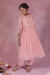Buy_Chokhi Chorri_Pink Malai Cotton Embroidery Floral Motifs Round Kurta And Pant Set _at_Aza_Fashions