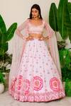 Buy_Label Kritika Kataria_Pink Organza Embroidery Sequin And Beads Leaf Neck Lehenga Set _at_Aza_Fashions