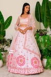 Label Kritika Kataria_Pink Organza Embroidery Sequin And Beads Leaf Neck Lehenga Set  _Online_at_Aza_Fashions