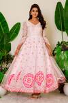 Buy_Label Kritika Kataria_Pink Silk Embroidery Sequin And Beads V Neck Anarkali Set  _at_Aza_Fashions