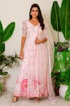 Label Kritika Kataria_Pink Silk Embroidery Sequin And Beads V Neck Anarkali Set  _Online_at_Aza_Fashions