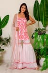 Buy_Label Kritika Kataria_Pink Net Silk Embroidered Kurta Sharara Set_at_Aza_Fashions