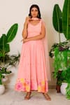 Buy_Label Kritika Kataria_Peach Crepe Embroidery Sequin And Beads V Neck Anarkali Set  _at_Aza_Fashions