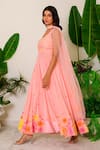 Label Kritika Kataria_Peach Crepe Embroidery Sequin And Beads V Neck Anarkali Set  _Online_at_Aza_Fashions