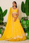 Buy_Label Kritika Kataria_Yellow Silk Embroidery Pearl Leaf Neck Lehenga Set  _at_Aza_Fashions