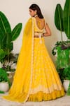 Shop_Label Kritika Kataria_Yellow Silk Embroidery Pearl Leaf Neck Lehenga Set  _at_Aza_Fashions