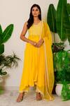 Buy_Label Kritika Kataria_Yellow Crepe Embroidered Anarkali Set_at_Aza_Fashions