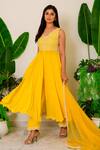 Buy_Label Kritika Kataria_Yellow Crepe Embroidered Anarkali Set_Online_at_Aza_Fashions