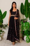 Buy_Label Kritika Kataria_Black Silk Embroidery Sequin And Beads Leaf Neck Anarkali Set  _at_Aza_Fashions