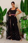 Label Kritika Kataria_Black Silk Embroidery Sequin And Beads Square Neck Kurta Sharara Set  _Online_at_Aza_Fashions