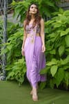 Shop_Richa Jaisinghani Label_Purple Georgette Cutdana Work Round Pre-draped Dhoti Saree With Blouse _at_Aza_Fashions