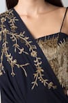 Richa Jaisinghani Label_Blue Georgette Cutdana Work Asymmetric One Shoulder Cape Palazzo Set _Online_at_Aza_Fashions