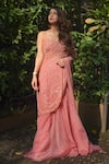 Buy_Richa Jaisinghani Label_Pink Net Hand Embroidered Sequins Work Pre-draped Saree With Blouse  _at_Aza_Fashions