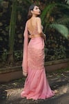 Shop_Richa Jaisinghani Label_Pink Net Hand Embroidered Sequins Work Pre-draped Saree With Blouse  _at_Aza_Fashions