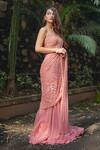 Richa Jaisinghani Label_Pink Net Hand Embroidered Sequins Work Pre-draped Saree With Blouse  _Online_at_Aza_Fashions