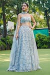 Buy_Richa Jaisinghani Label_Blue Net, Georgette Bead Work Square Neck Embroidered Lehenga Set _at_Aza_Fashions