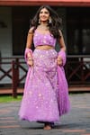 Buy_Richa Jaisinghani Label_Purple Tulle, Georgette Bead Work, Floral Applique Sweetheart Neck Lehenga Set _at_Aza_Fashions