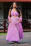 Shop_Richa Jaisinghani Label_Purple Tulle, Georgette Bead Work, Floral Applique Sweetheart Neck Lehenga Set _at_Aza_Fashions