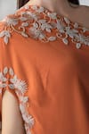 Richa Jaisinghani Label_Orange Georgette Hand Embroidered Bead Work One Shoulder Cowl Gown  _Online_at_Aza_Fashions