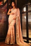 Buy_Gopi Vaid_Peach Georgette Embroidery Sequin V Neck Fez Saree With Blouse  _at_Aza_Fashions