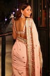 Gopi Vaid_Peach Georgette Embroidery Sequin V Neck Fez Saree With Blouse  _Online_at_Aza_Fashions