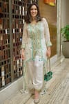 Buy_Gopi Vaid_White Chiffon And Cotton Silk Embroidery Rissani Kaftan Kurta & Pant Set  _at_Aza_Fashions