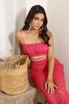 Shop_Kalakaari By Sagarika_Pink Cotton And Embroidery Square Periwinkle Crop Top & Skirt Set _Online_at_Aza_Fashions