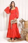 Buy_Kalakaari By Sagarika_Red Chiffon Block Sweetheart Neck Salvia Tiered Maxi Dress _at_Aza_Fashions