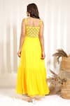 Shop_Kalakaari By Sagarika_Yellow Chiffon Geometric V Neck Cassia Maxi Dress _at_Aza_Fashions