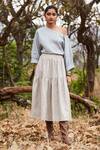 Buy_The Summer House_Beige Linen Solio Checkered Tiered Skirt_at_Aza_Fashions