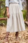 Shop_The Summer House_Beige Linen Solio Checkered Tiered Skirt_at_Aza_Fashions