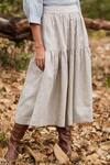 The Summer House_Beige Linen Solio Checkered Tiered Skirt_Online_at_Aza_Fashions