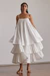 Buy_The Summer House_White Organic Cotton Cambric Plain Square Neck Lev Tiered Dress  _at_Aza_Fashions