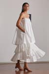 The Summer House_White Organic Cotton Cambric Plain Square Neck Lev Tiered Dress  _Online_at_Aza_Fashions