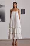 Buy_The Summer House_White Organic Cotton Cambric Plain Square Neck Lev Tiered Dress  _Online_at_Aza_Fashions