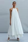 Buy_The Summer House_White Organic Cotton Cambric Plain Halter Neck Abeer Dress  _at_Aza_Fashions