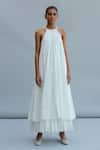 Buy_The Summer House_White Organic Cotton Cambric Plain Halter Neck Abeer Dress  _Online_at_Aza_Fashions