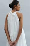 The Summer House_White Organic Cotton Cambric Plain Halter Neck Abeer Dress  _at_Aza_Fashions