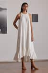 Buy_The Summer House_White Handspun And Handwoven Cotton Plain Round Neal Ruffle Hem Dress _at_Aza_Fashions