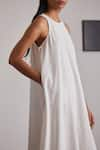 The Summer House_White Handspun And Handwoven Cotton Plain Round Neal Ruffle Hem Dress  _at_Aza_Fashions