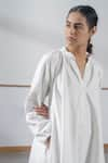 Buy_The Summer House_White Handspun And Handwoven Cotton Plain Mandarin Collar Woodstock Dress _Online_at_Aza_Fashions