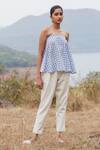 Buy_The Summer House_Blue Zuri Checkered Strapless Top_at_Aza_Fashions